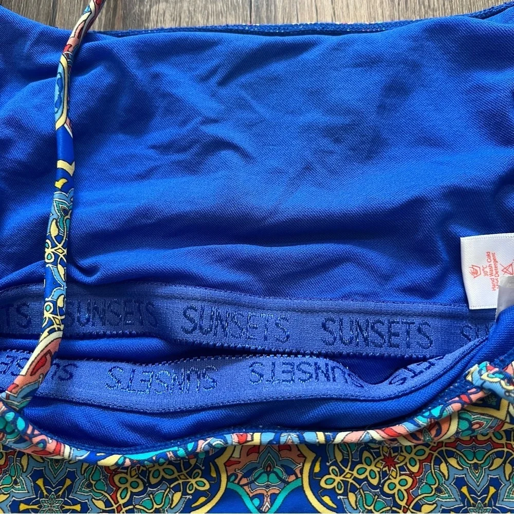 Swim Systems Blue Pattern One Pc Swimsuit Lined Bra Bathing Suit Pool Stretch M